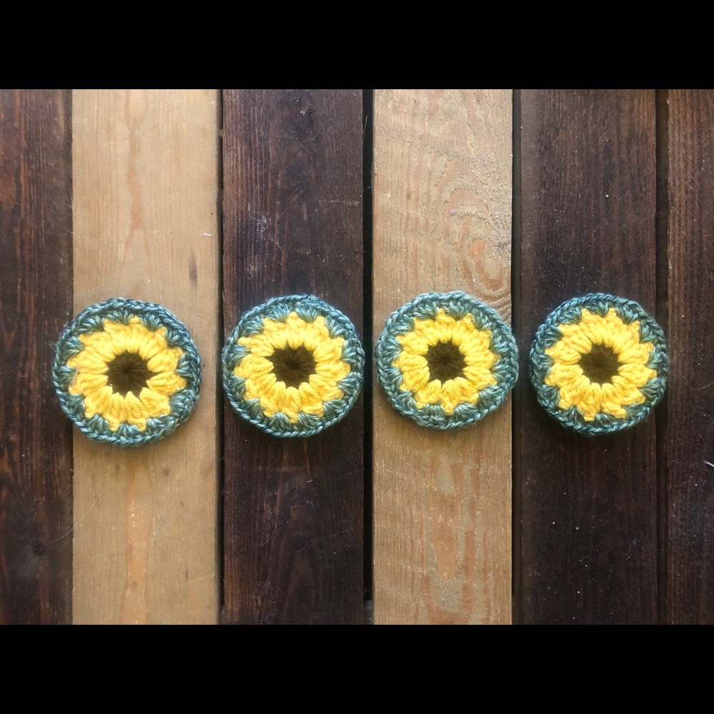 🖤 Sunflower Crochet Coasters Set of Four.